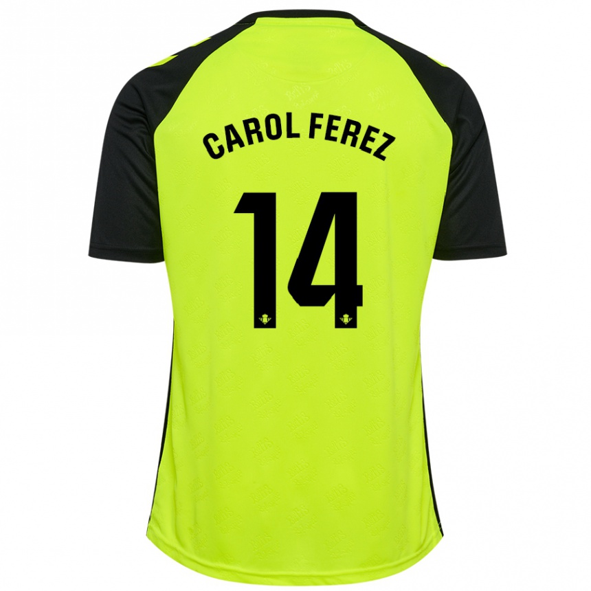 Kids Football Carolina Férez Méndez #14 Fluorescent Yellow Black Away Jersey 2024/25 T-Shirt Za