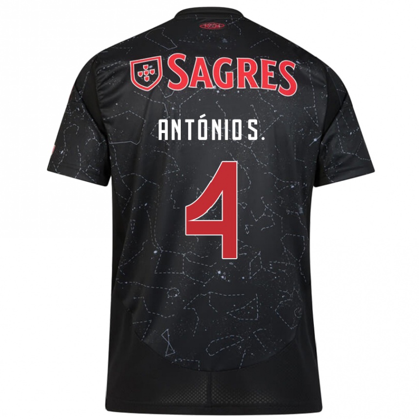 Kids Football António Silva #4 Black Red Away Jersey 2024/25 T-Shirt Za