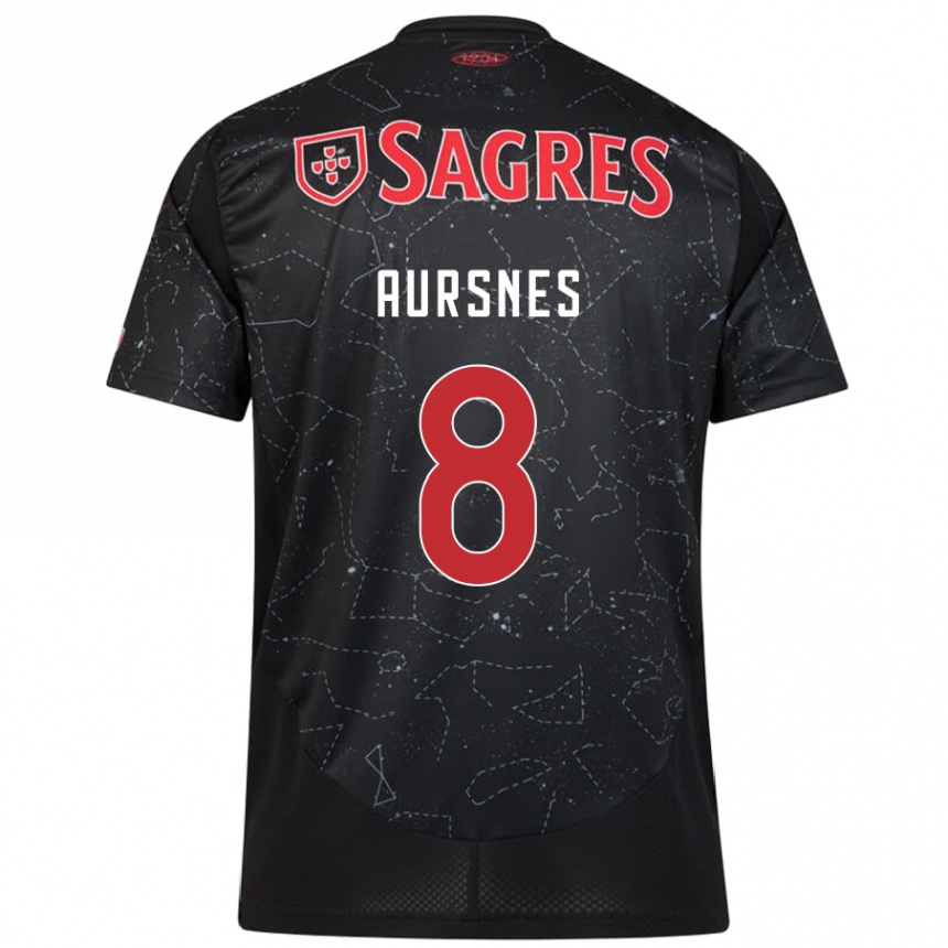 Kids Football Fredrik Aursnes #8 Black Red Away Jersey 2024/25 T-Shirt Za