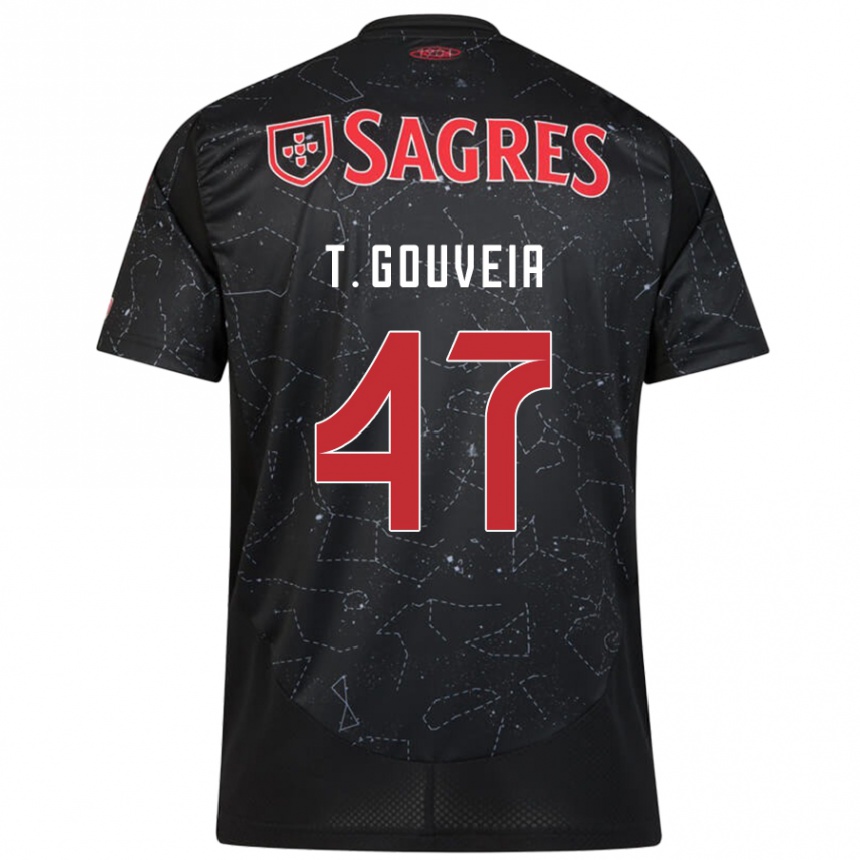 Kids Football Tiago Gouveia #47 Black Red Away Jersey 2024/25 T-Shirt Za