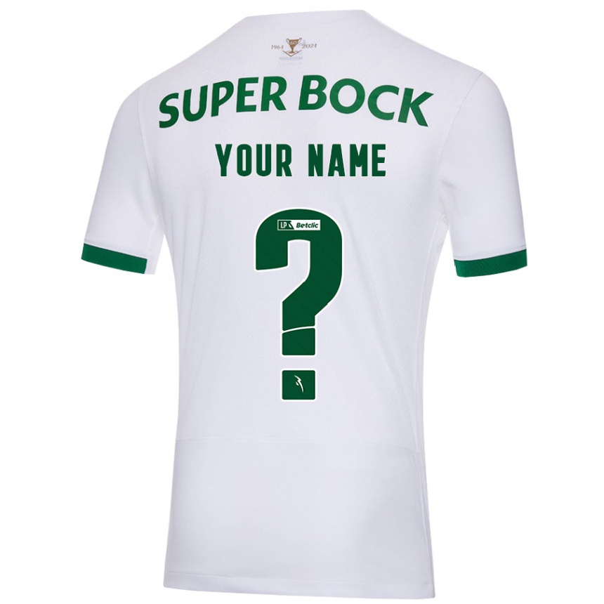 Kids Football Your Name #0 White Green Away Jersey 2024/25 T-Shirt Za