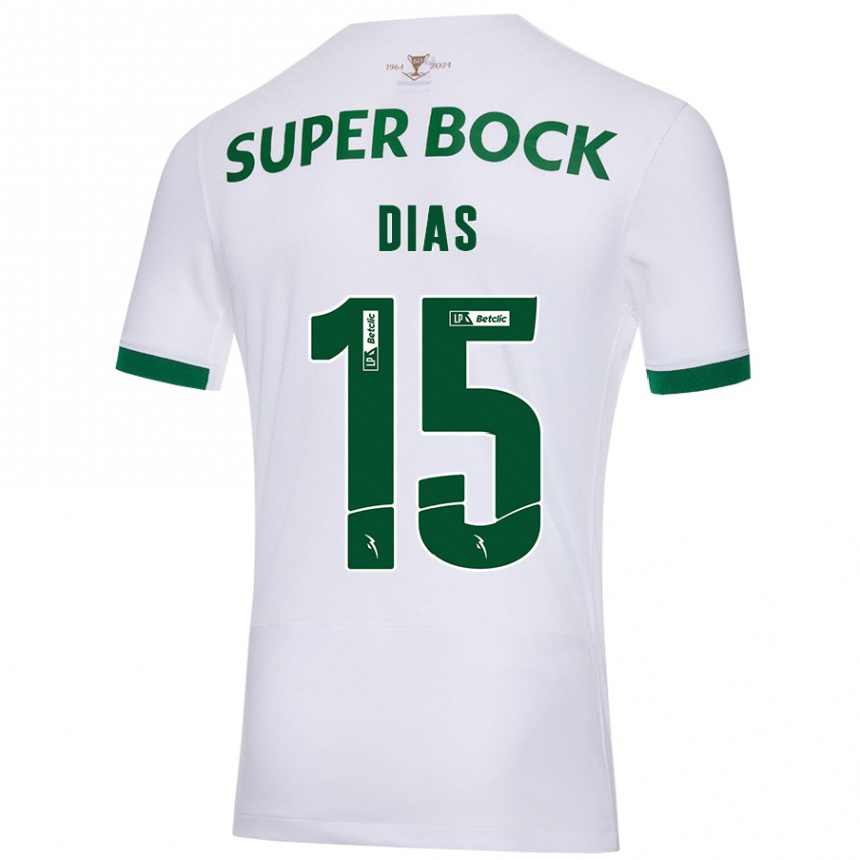 Kids Football Rodrigo Dias #15 White Green Away Jersey 2024/25 T-Shirt Za