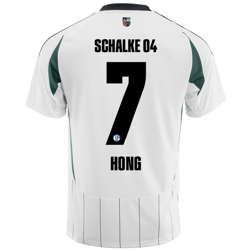 Kids Football Seok-Ju Hong #7 White Green Away Jersey 2024/25 T-Shirt Za