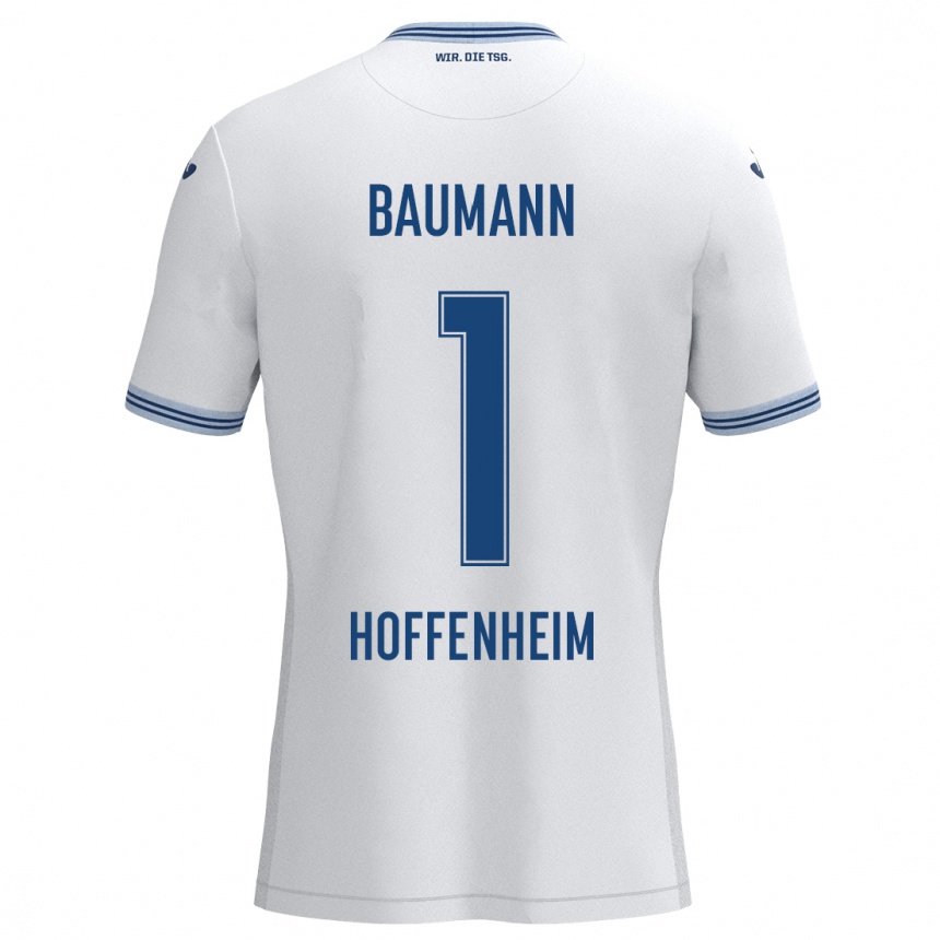 Kids Football Oliver Baumann #1 White Blue Away Jersey 2024/25 T-Shirt Za