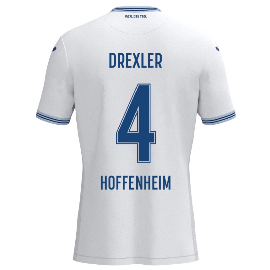 Kids Football Tim Drexler #4 White Blue Away Jersey 2024/25 T-Shirt Za