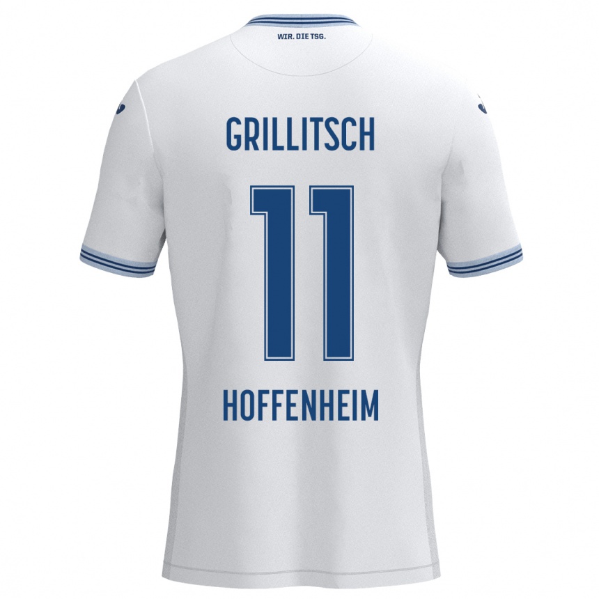 Kids Football Florian Grillitsch #11 White Blue Away Jersey 2024/25 T-Shirt Za