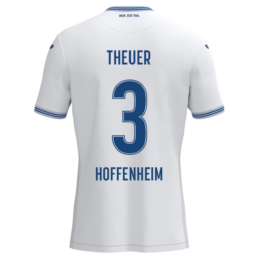 Kids Football Maximilian Theuer #3 White Blue Away Jersey 2024/25 T-Shirt Za