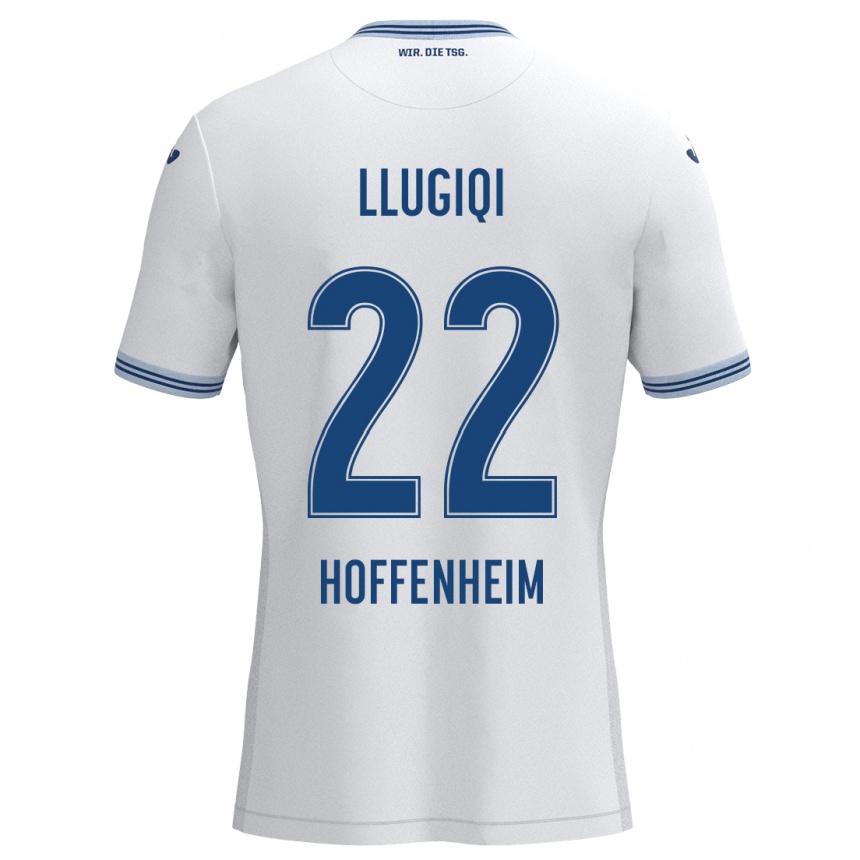 Kids Football Arian Llugiqi #22 White Blue Away Jersey 2024/25 T-Shirt Za