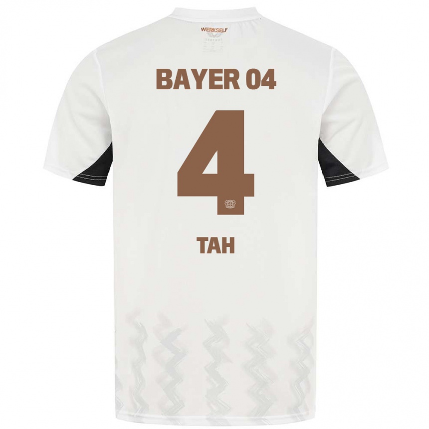 Kids Football Jonathan Tah #4 White Black Away Jersey 2024/25 T-Shirt Za