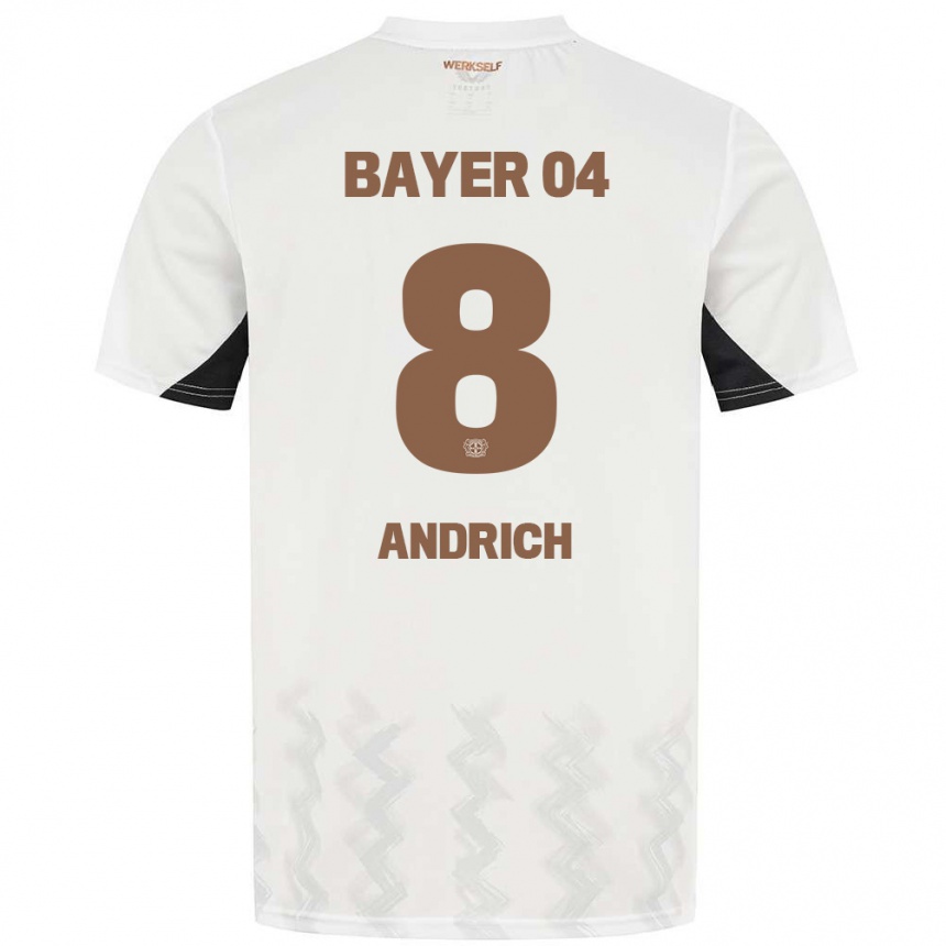 Kids Football Robert Andrich #8 White Black Away Jersey 2024/25 T-Shirt Za