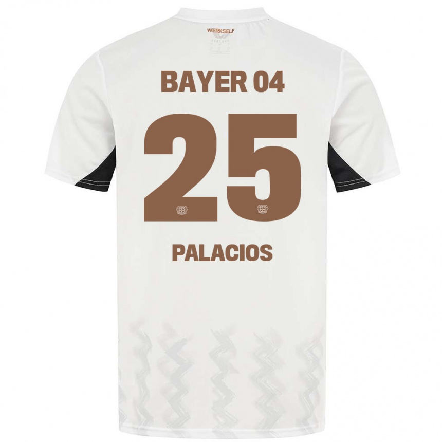 Kids Football Exequiel Palacios #25 White Black Away Jersey 2024/25 T-Shirt Za