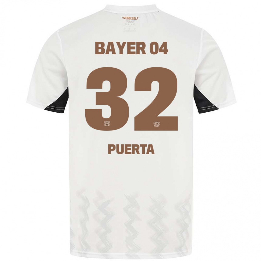 Kids Football Gustavo Puerta #32 White Black Away Jersey 2024/25 T-Shirt Za