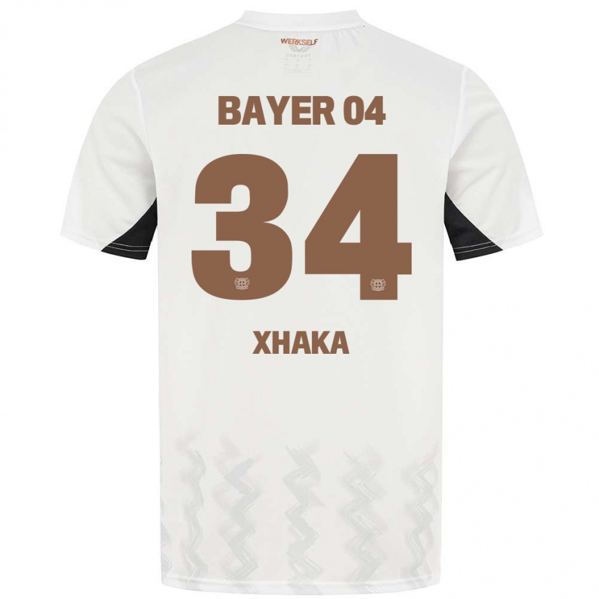 Kids Football Granit Xhaka #34 White Black Away Jersey 2024/25 T-Shirt Za