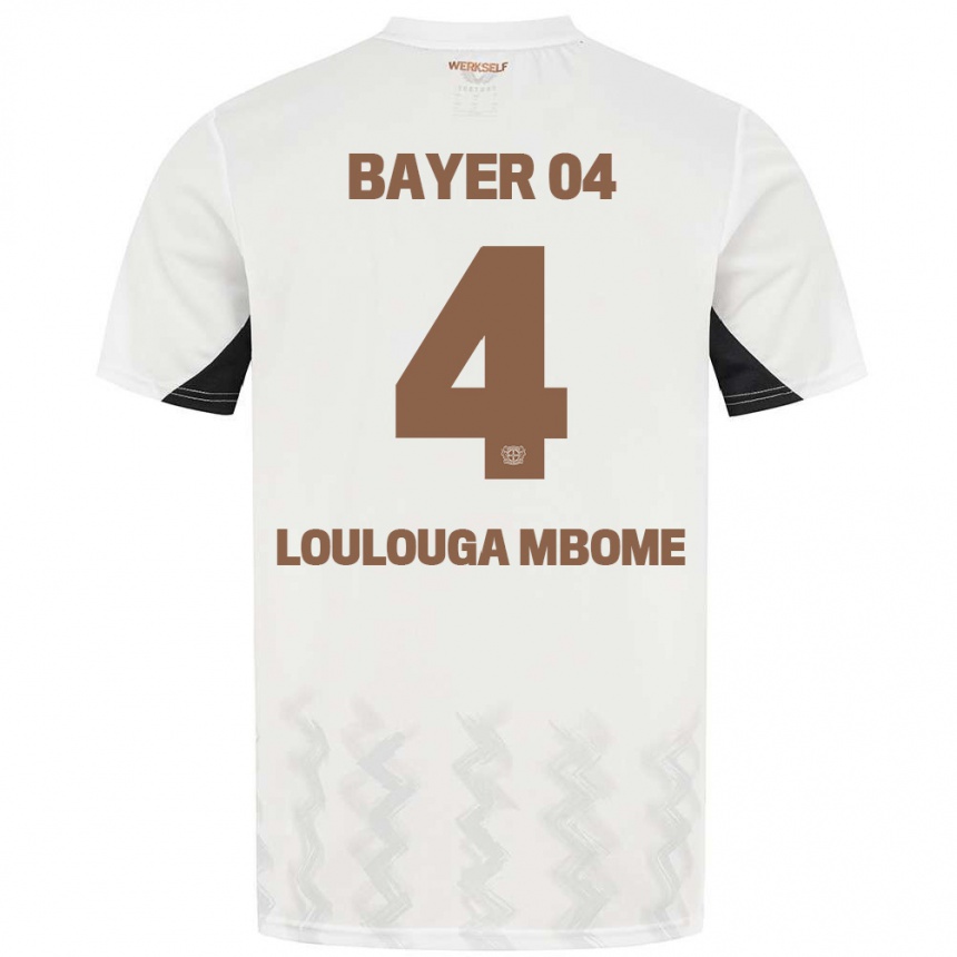 Kids Football Adrien Loulouga Mbome #4 White Black Away Jersey 2024/25 T-Shirt Za