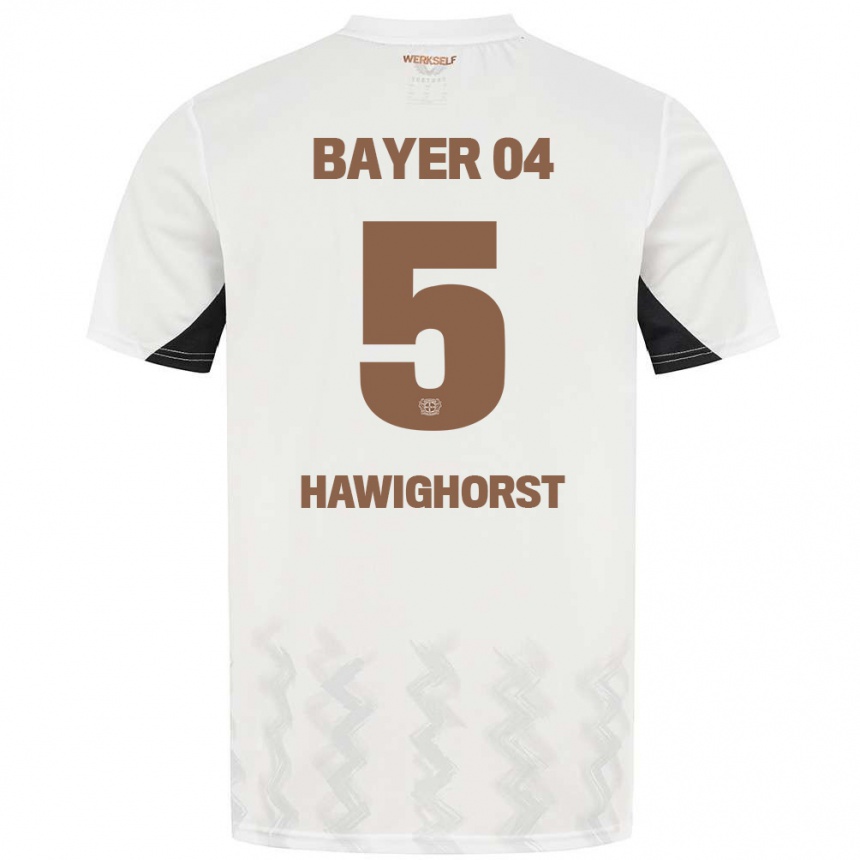 Kids Football Ben Hawighorst #5 White Black Away Jersey 2024/25 T-Shirt Za