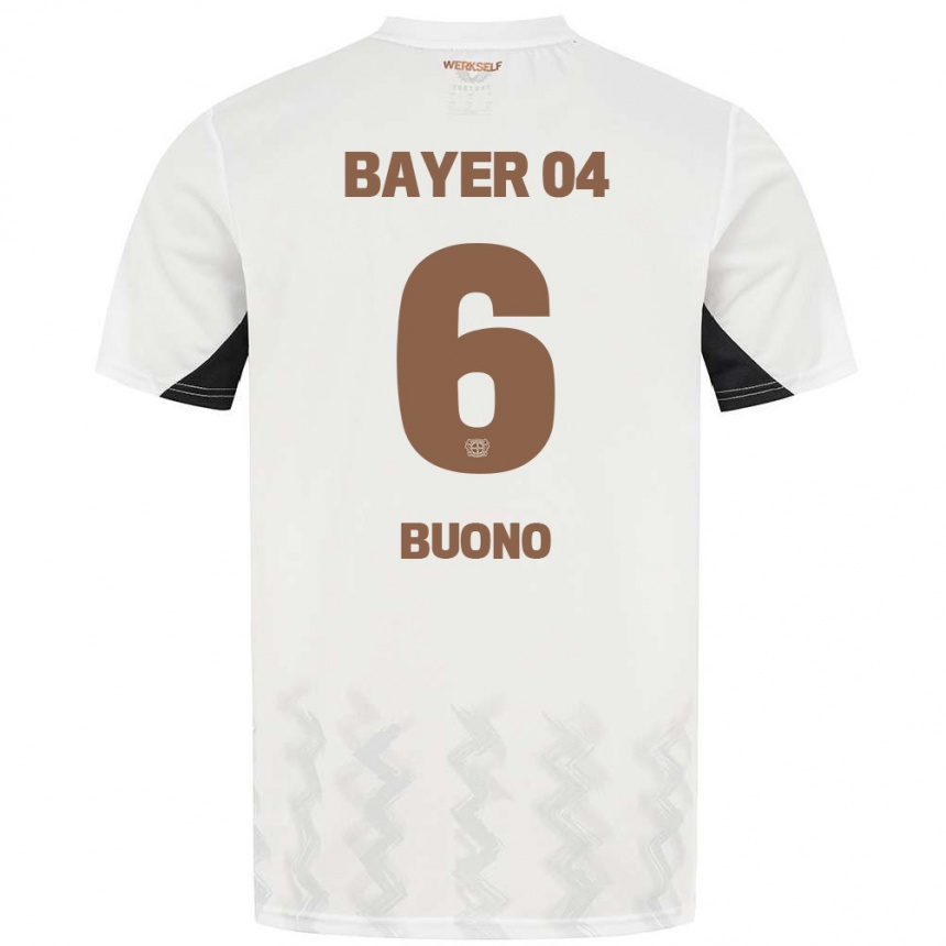 Kids Football Francesco Buono #6 White Black Away Jersey 2024/25 T-Shirt Za