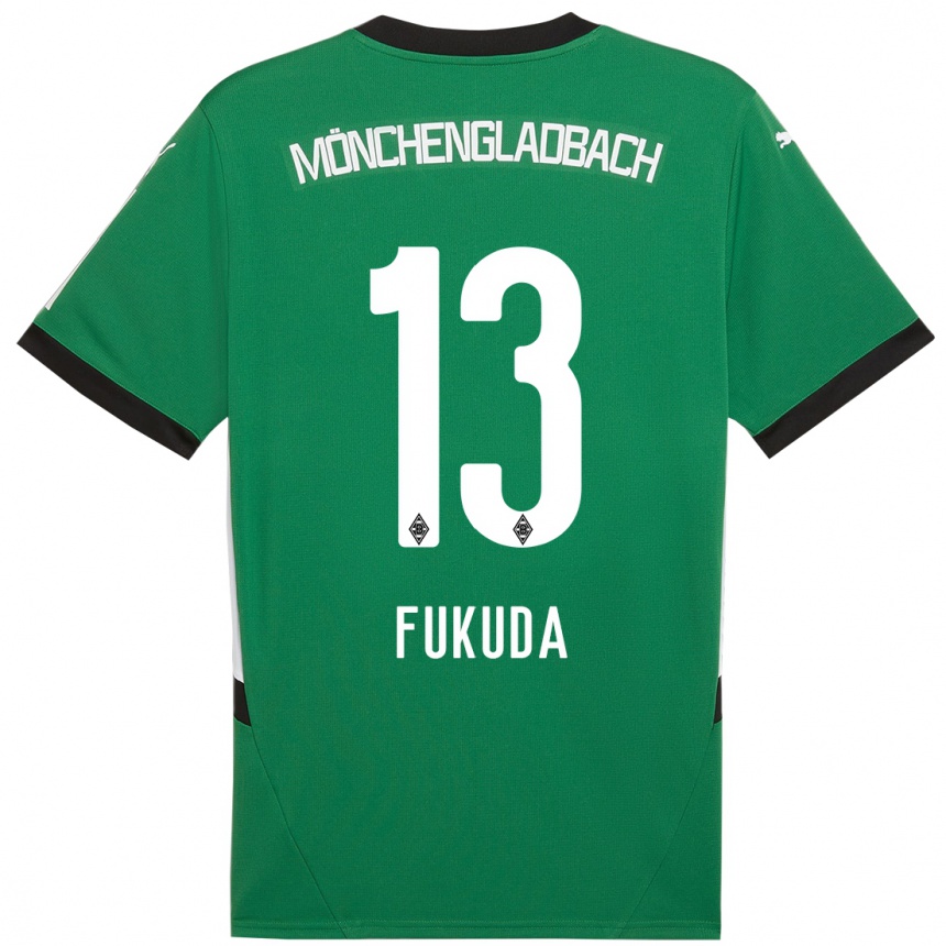 Kids Football Shio Fukuda #13 Green White Away Jersey 2024/25 T-Shirt Za