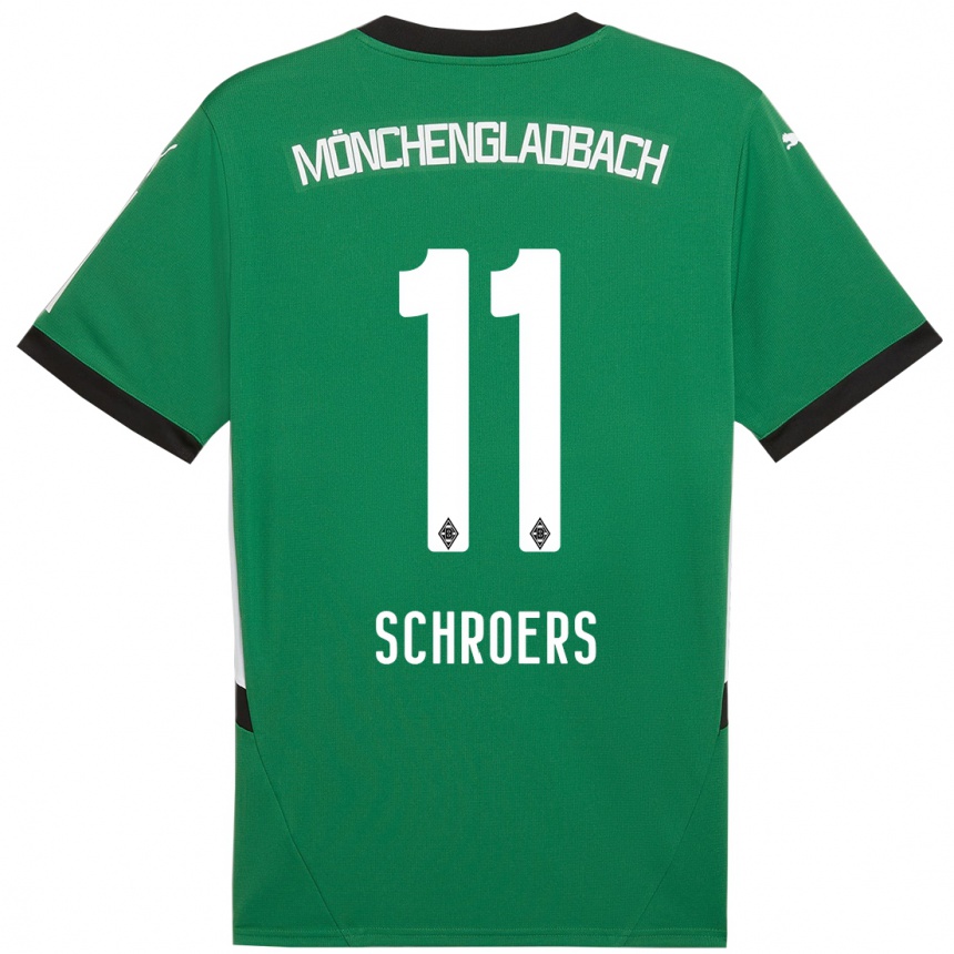 Kids Football Mika Schroers #11 Green White Away Jersey 2024/25 T-Shirt Za