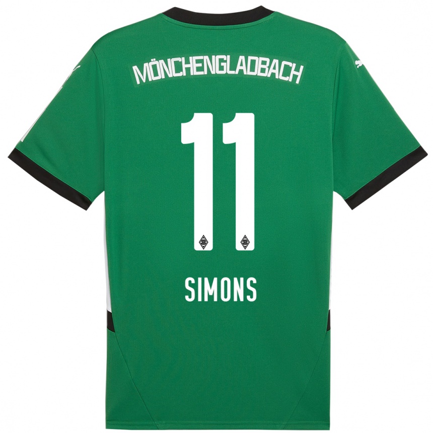 Kids Football Kelly Simons #11 Green White Away Jersey 2024/25 T-Shirt Za