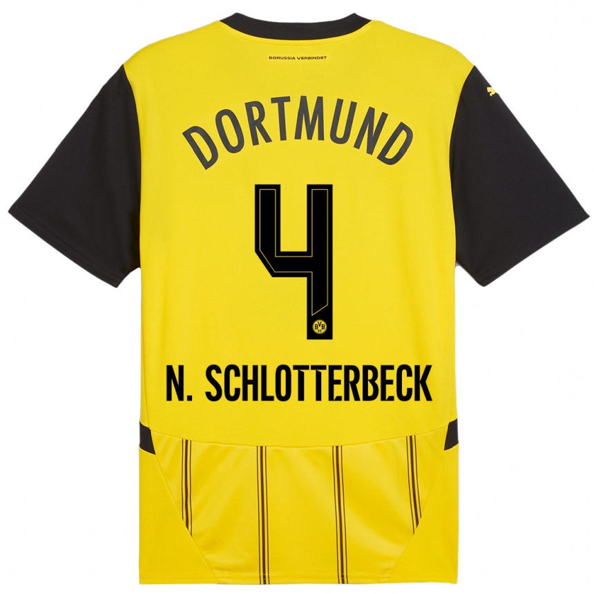 Men Football Nico Schlotterbeck #4 Yellow Black Home Jersey 2024/25 T-Shirt Za