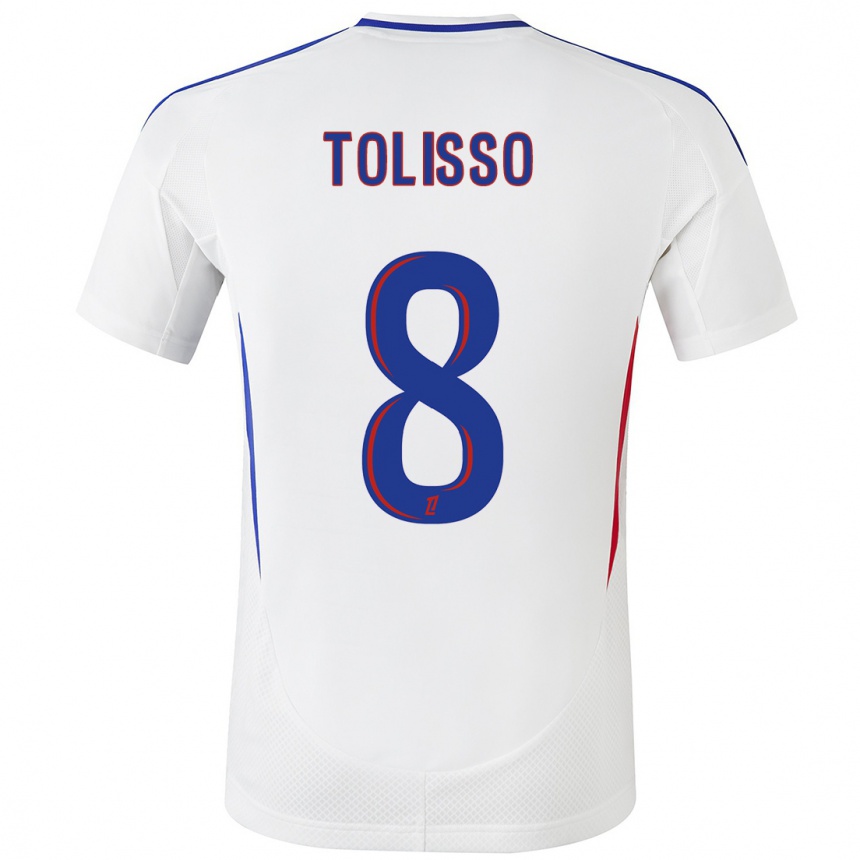 Men Football Corentin Tolisso #8 White Blue Home Jersey 2024/25 T-Shirt Za