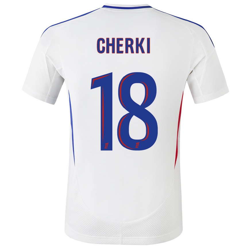 Men Football Rayan Cherki #18 White Blue Home Jersey 2024/25 T-Shirt Za