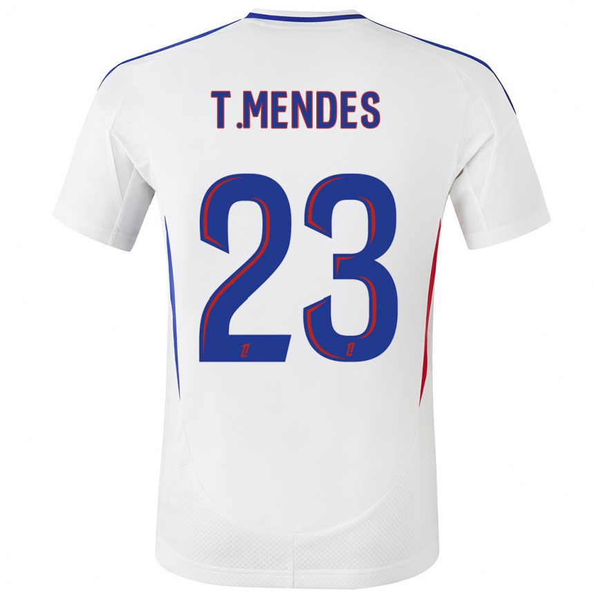 Men Football Thiago Mendes #23 White Blue Home Jersey 2024/25 T-Shirt Za