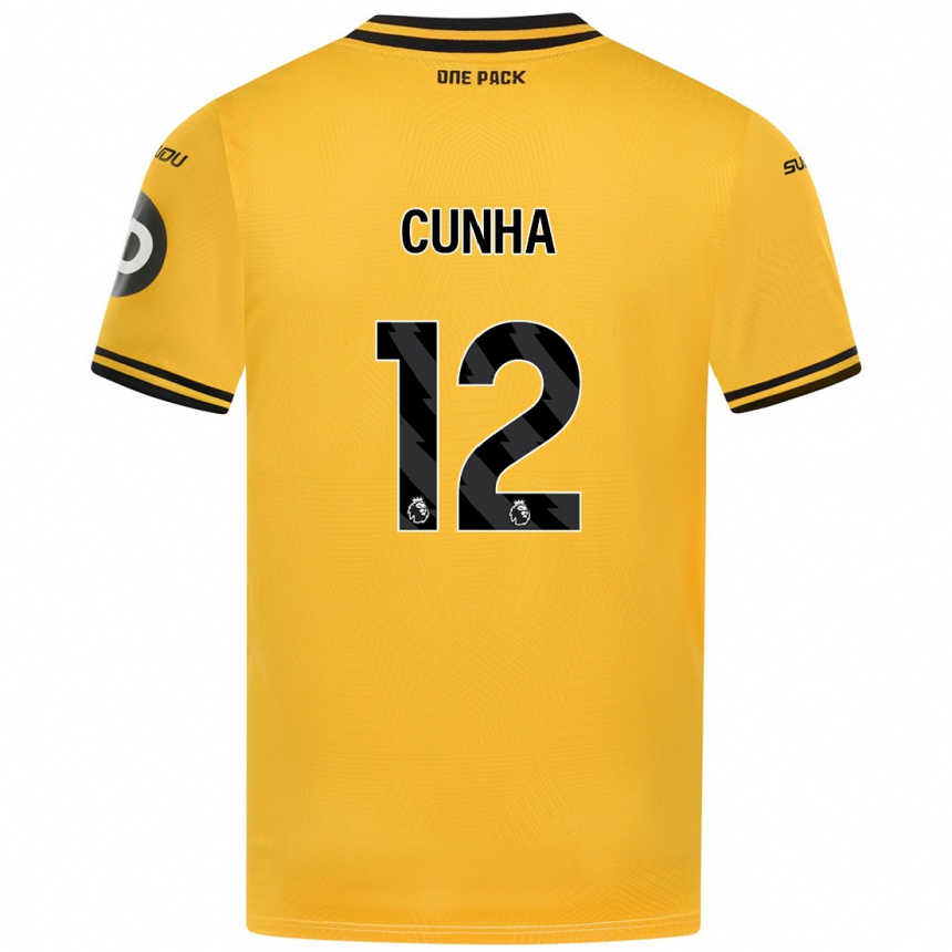 Men Football Matheus Cunha #12 Yellow Home Jersey 2024/25 T-Shirt Za