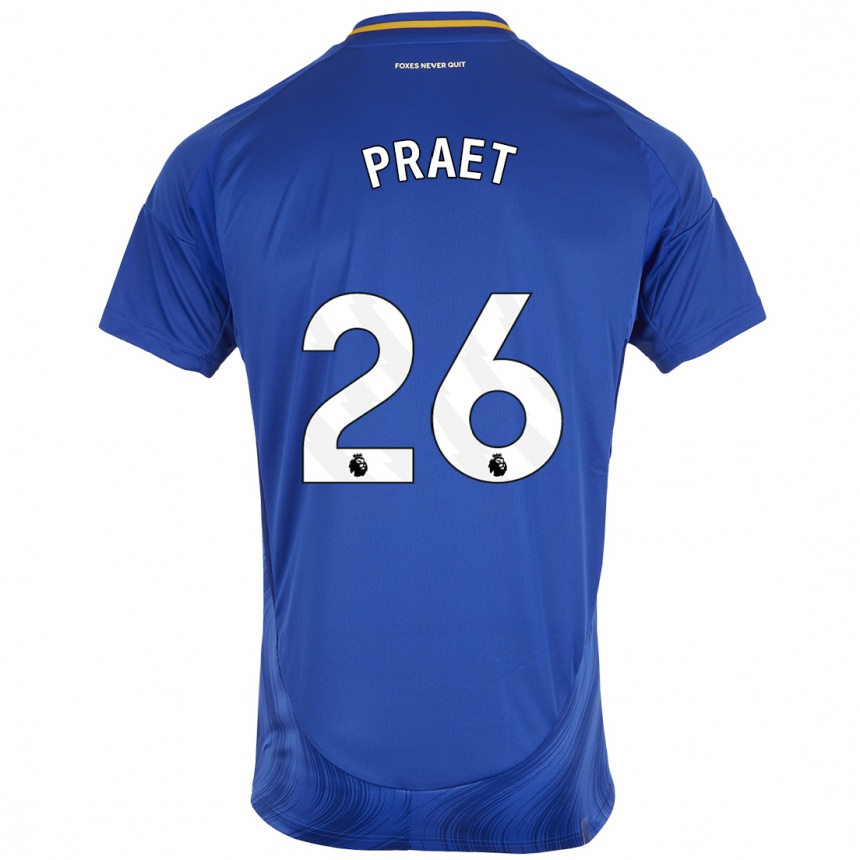 Men Football Dennis Praet #26 Blue White Home Jersey 2024/25 T-Shirt Za