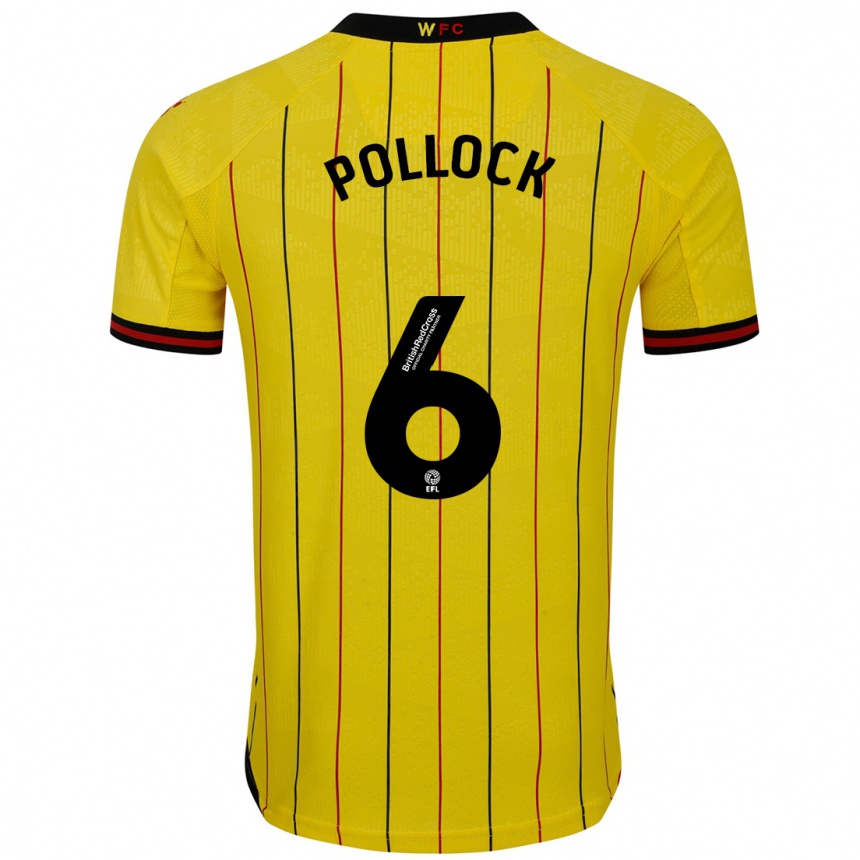 Men Football Mattie Pollock #6 Yellow Black Home Jersey 2024/25 T-Shirt Za