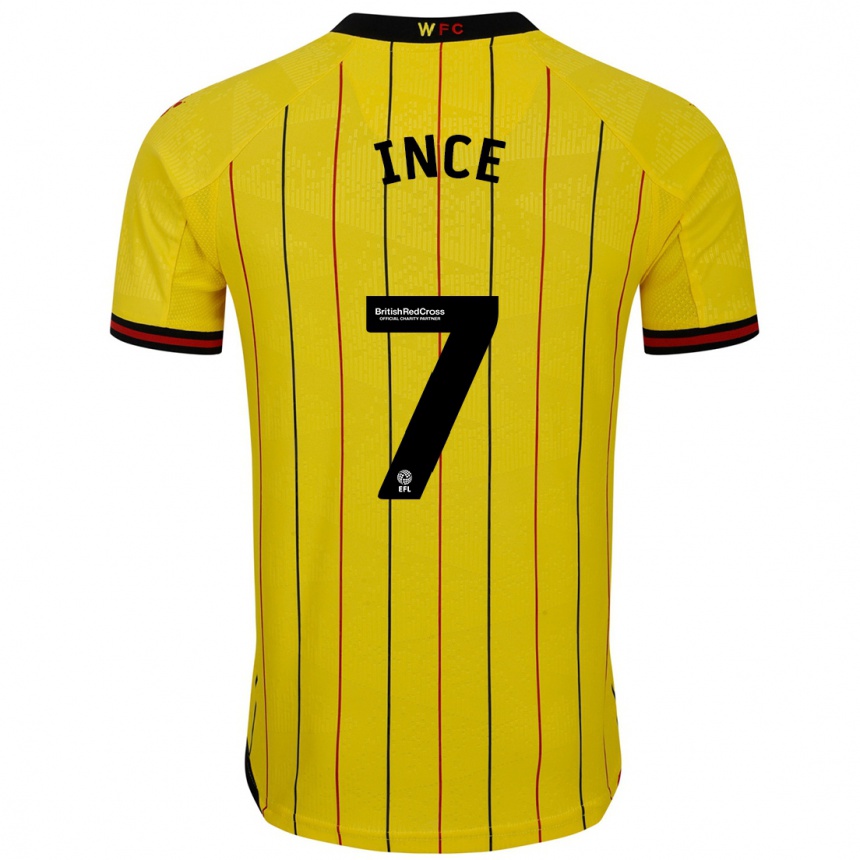 Men Football Tom Ince #7 Yellow Black Home Jersey 2024/25 T-Shirt Za