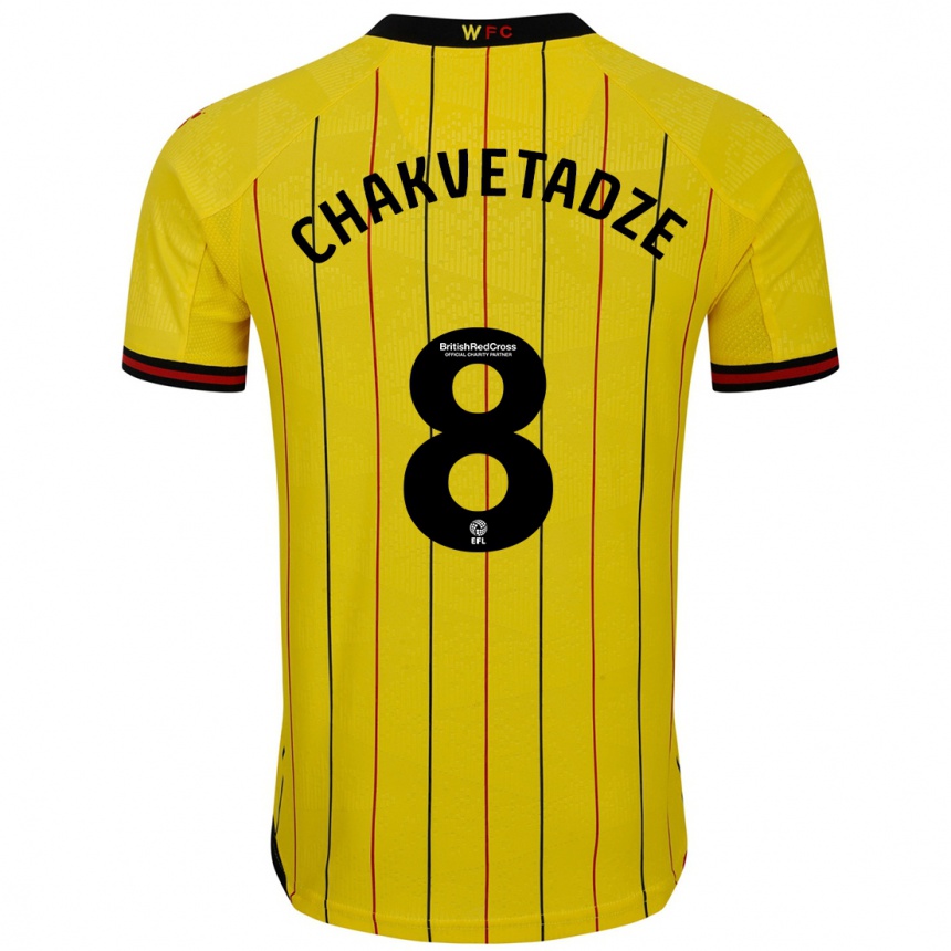 Men Football Giorgi Chakvetadze #8 Yellow Black Home Jersey 2024/25 T-Shirt Za