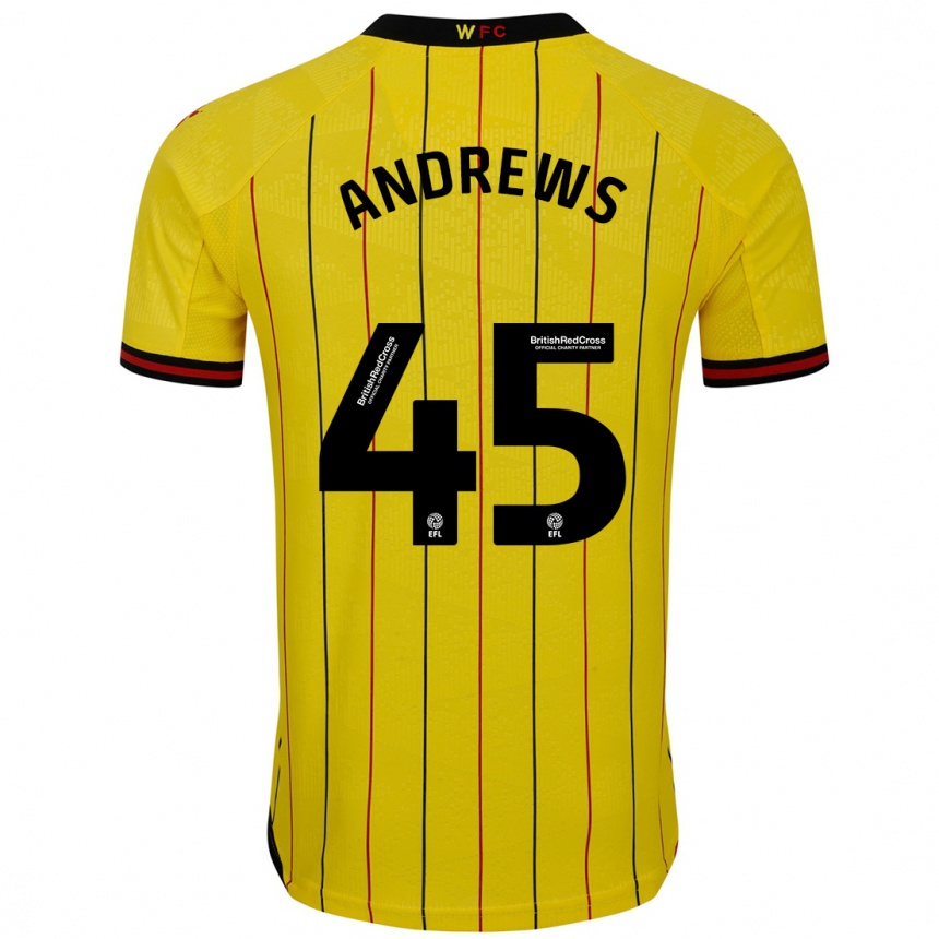 Men Football Ryan Andrews #45 Yellow Black Home Jersey 2024/25 T-Shirt Za