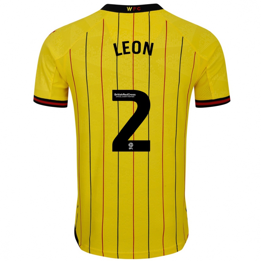 Men Football Lucía León #2 Yellow Black Home Jersey 2024/25 T-Shirt Za