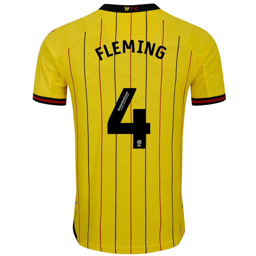 Men Football Charlotte Fleming #4 Yellow Black Home Jersey 2024/25 T-Shirt Za