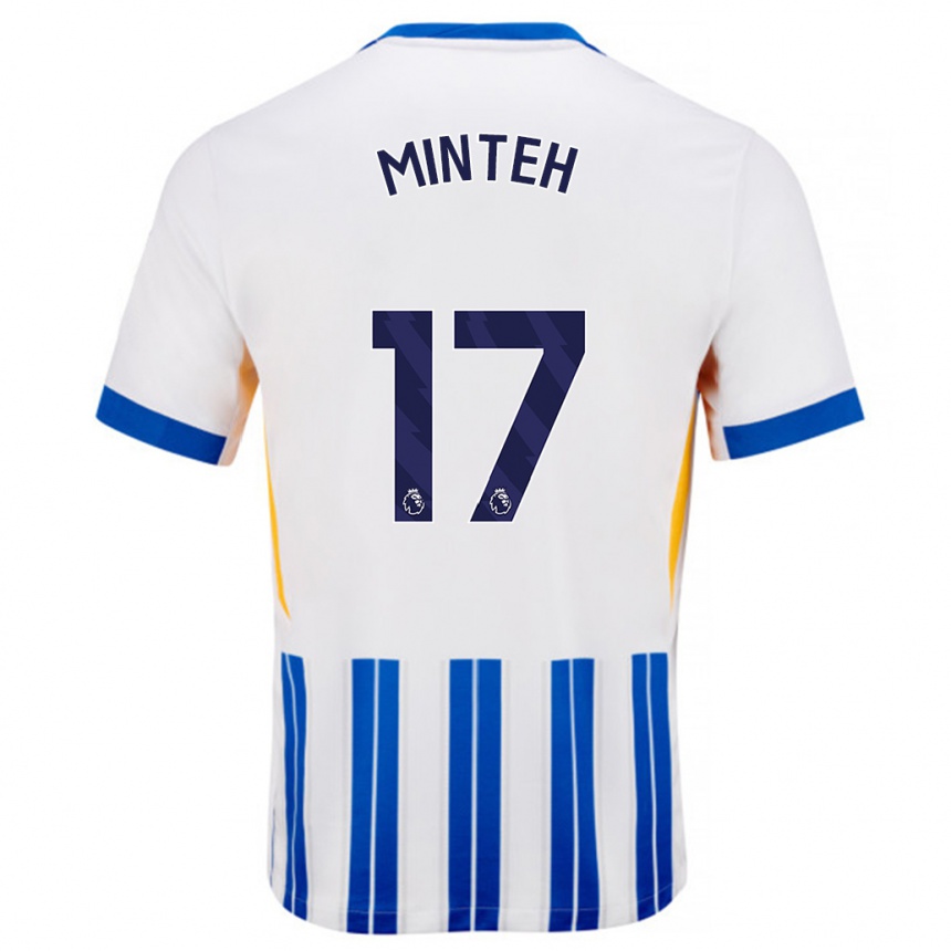 Men Football Yankuba Minteh #17 White Blue Pinstripes Home Jersey 2024/25 T-Shirt Za