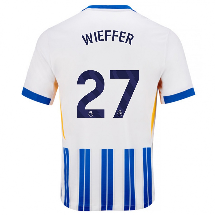 Men Football Mats Wieffer #27 White Blue Pinstripes Home Jersey 2024/25 T-Shirt Za