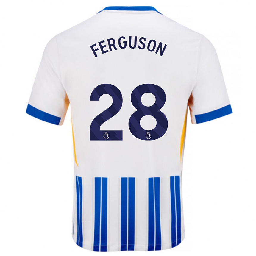 Men Football Evan Ferguson #28 White Blue Pinstripes Home Jersey 2024/25 T-Shirt Za