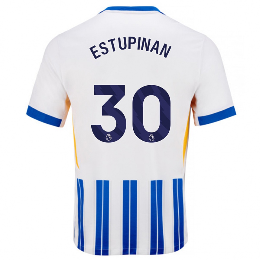 Men Football Pervis Estupiñán #30 White Blue Pinstripes Home Jersey 2024/25 T-Shirt Za