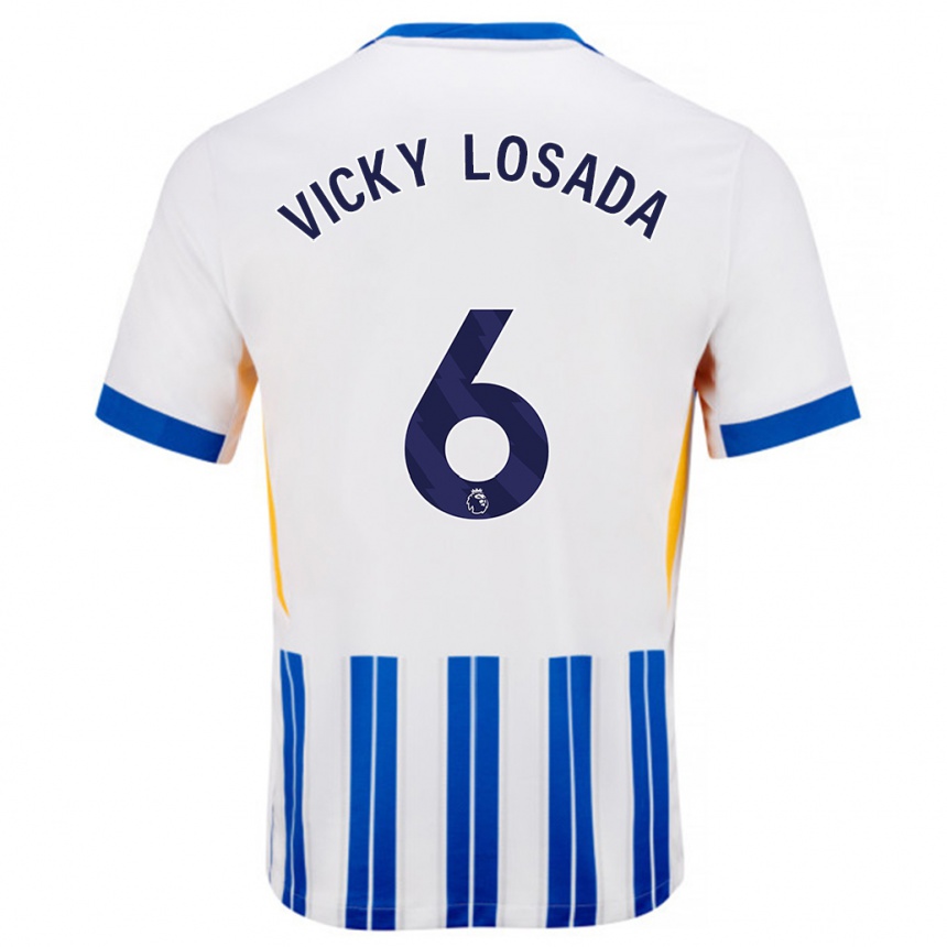 Men Football María Victoria Losada Gómez #6 White Blue Pinstripes Home Jersey 2024/25 T-Shirt Za