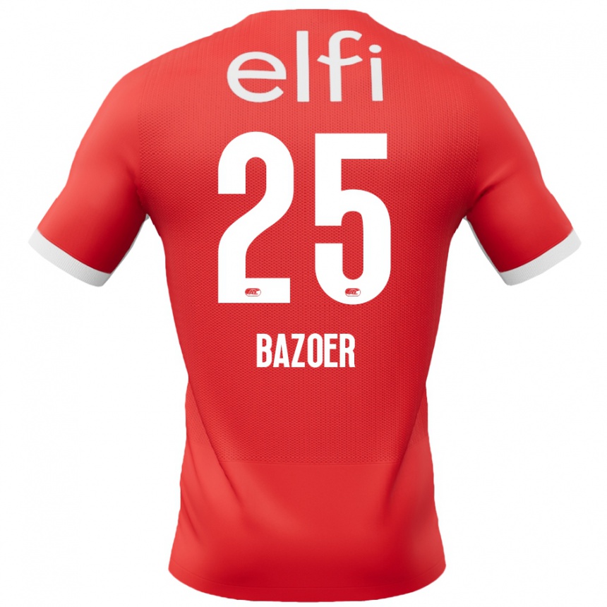 Men Football Riechedly Bazoer #25 Red White Home Jersey 2024/25 T-Shirt Za