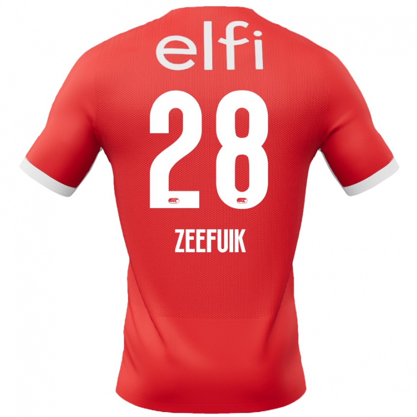 Men Football Lequincio Zeefuik #28 Red White Home Jersey 2024/25 T-Shirt Za