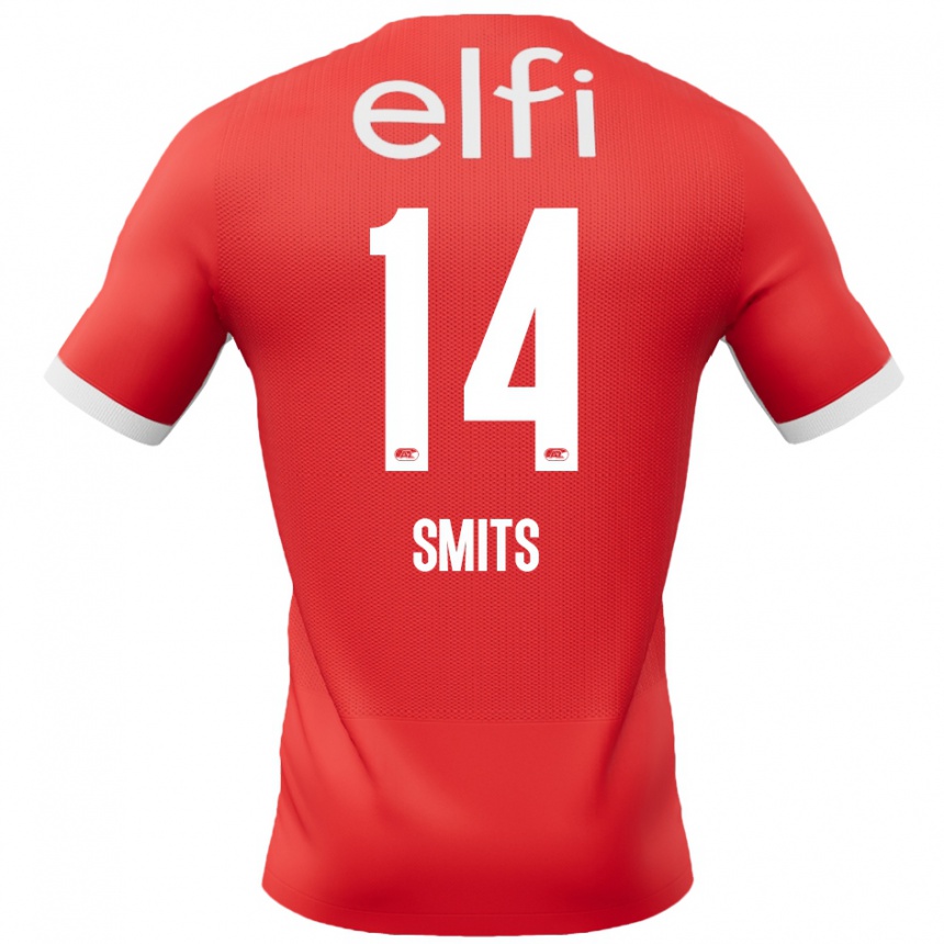 Men Football Anthony Smits #14 Red White Home Jersey 2024/25 T-Shirt Za