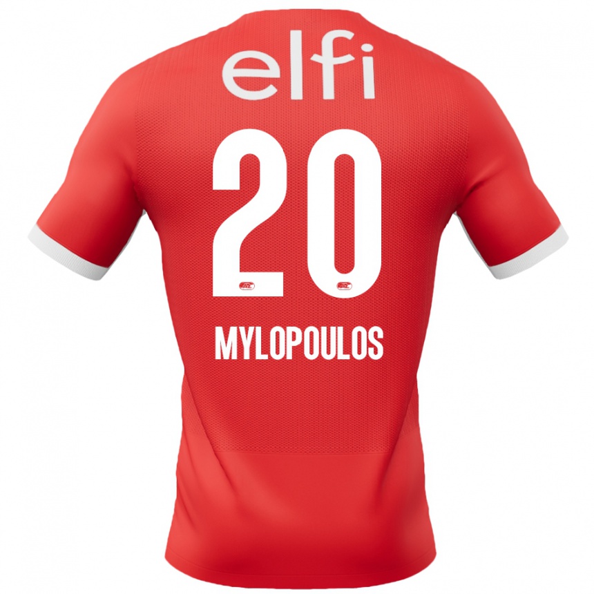 Men Football Marios Mylopoulos #20 Red White Home Jersey 2024/25 T-Shirt Za