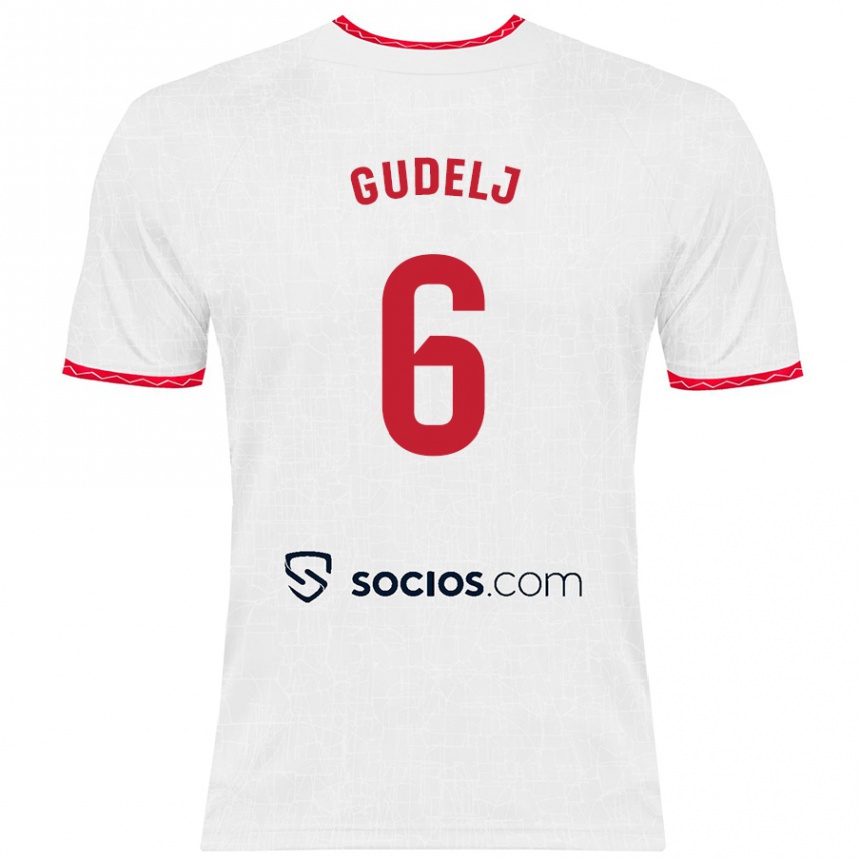 Men Football Nemanja Gudelj #6 White Red Home Jersey 2024/25 T-Shirt Za