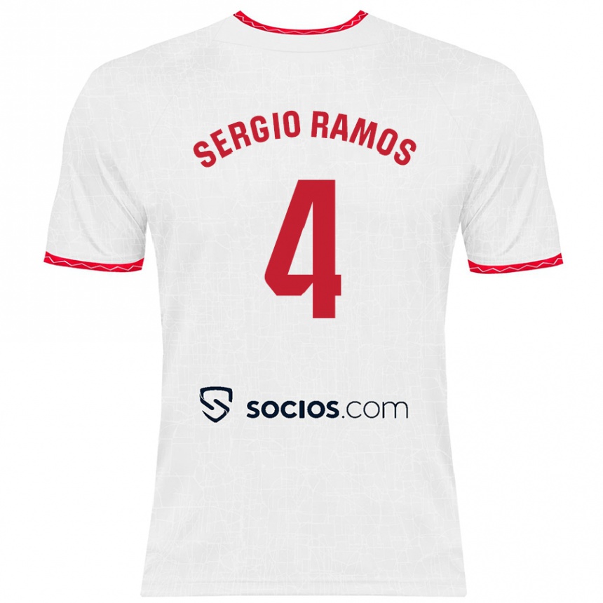 Men Football Sergio Ramos #4 White Red Home Jersey 2024/25 T-Shirt Za