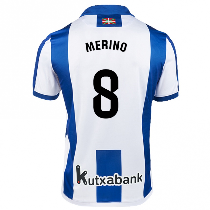 Men Football Mikel Merino #8 White Blue Home Jersey 2024/25 T-Shirt Za