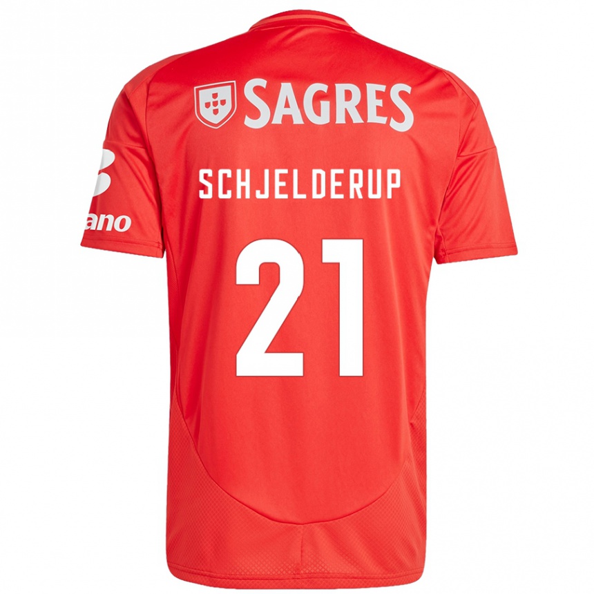 Men Football Andreas Schjelderup #21 Red White Home Jersey 2024/25 T-Shirt Za