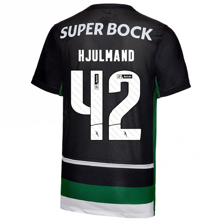 Men Football Morten Hjulmand #42 Black White Green Home Jersey 2024/25 T-Shirt Za