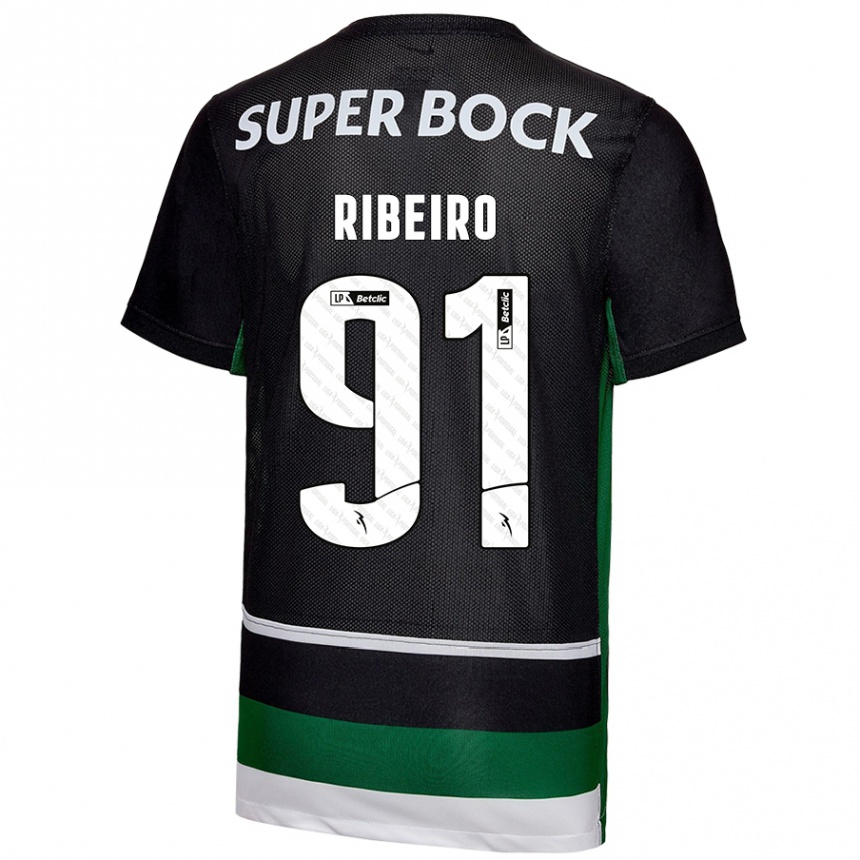 Men Football Rodrigo Ribeiro #91 Black White Green Home Jersey 2024/25 T-Shirt Za